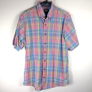 Lands End Mens Large Plaid Short Sleeve Shirt Traditional Fit Cotton Multicolor